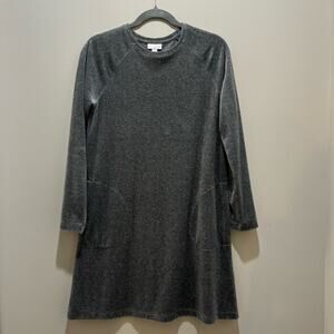 J Jill Pure Jill Tunic Shift Dress S Gray Velour Velvet Pocket Casual